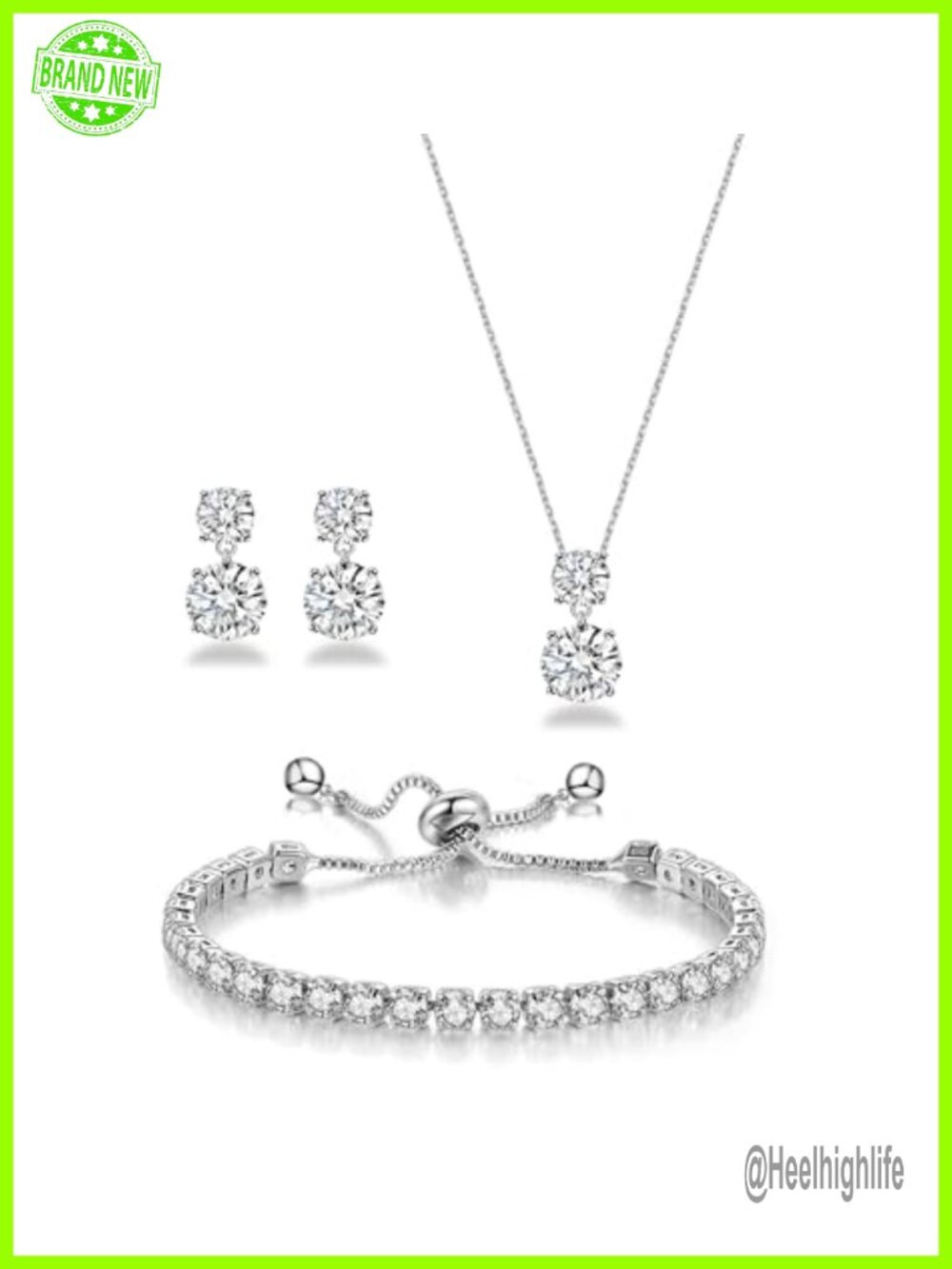 3-Piece Cubic Zirconia Wedding Jewelry Set β Necklace, Earrings, Bracelet